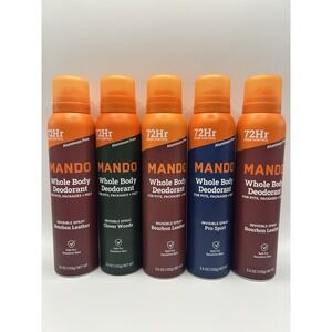 Mando Whole Body Deodorant Spray 3.6oz 5 Pack Bourbon Leather Pro Sport